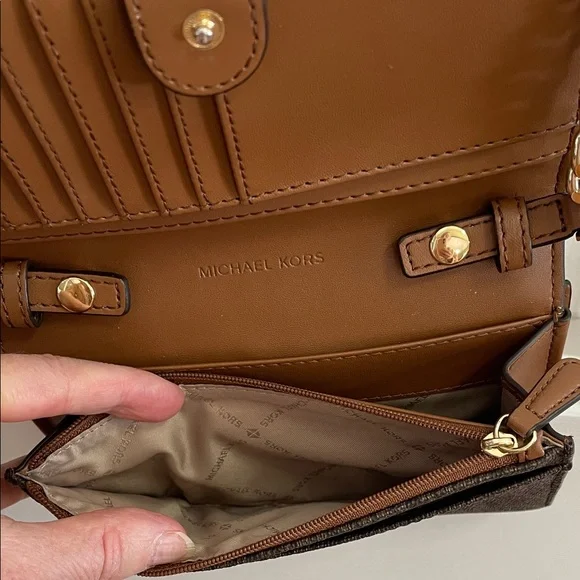 Michael Kors MiniSignature Brown Crossbody Bag with Gold Accents